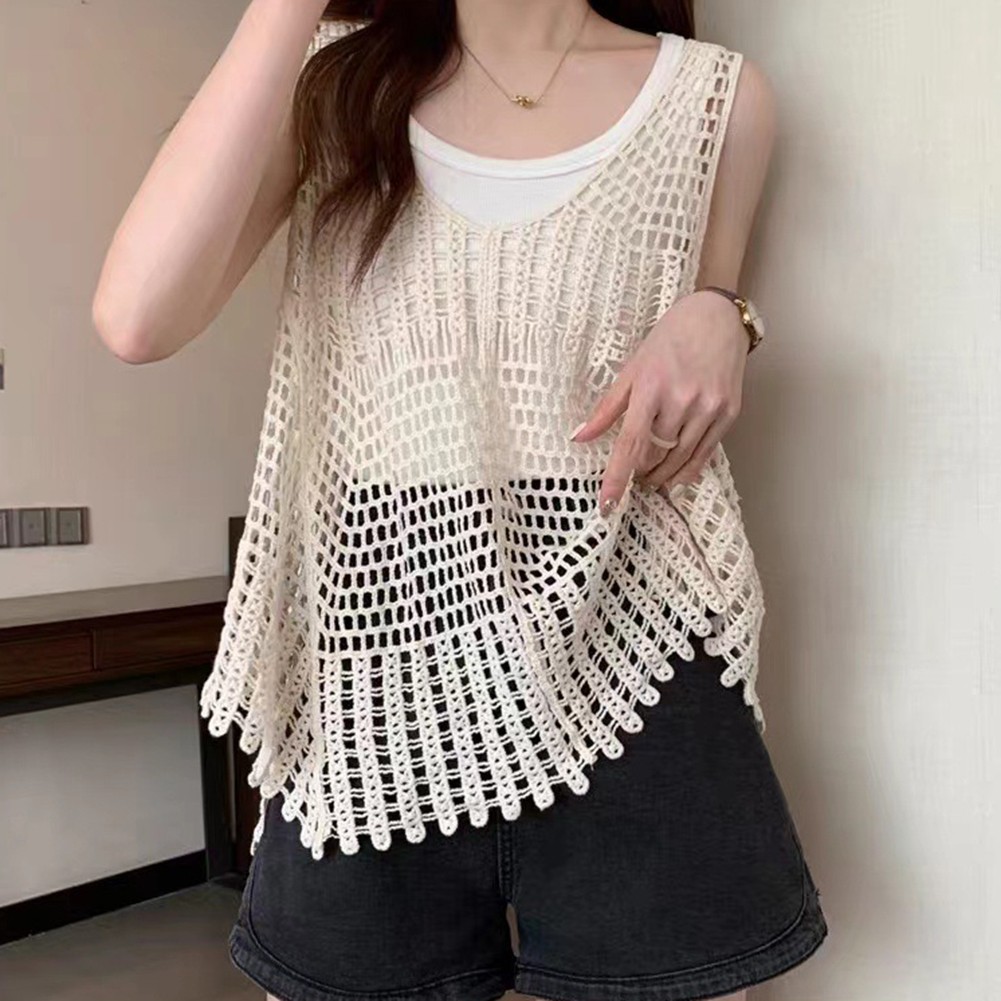 Stylish Summer Knitted Tank Top for Women Sleeveless Hollow Out Design - Picture 13 of 24