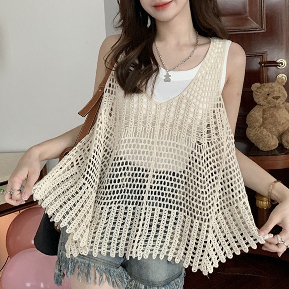 Stylish Summer Knitted Tank Top for Women Sleeveless Hollow Out Design - Picture 17 of 24
