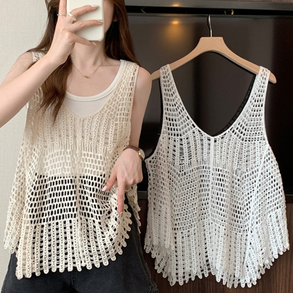 Stylish Summer Knitted Tank Top for Women Sleeveless Hollow Out Design - Picture 19 of 24