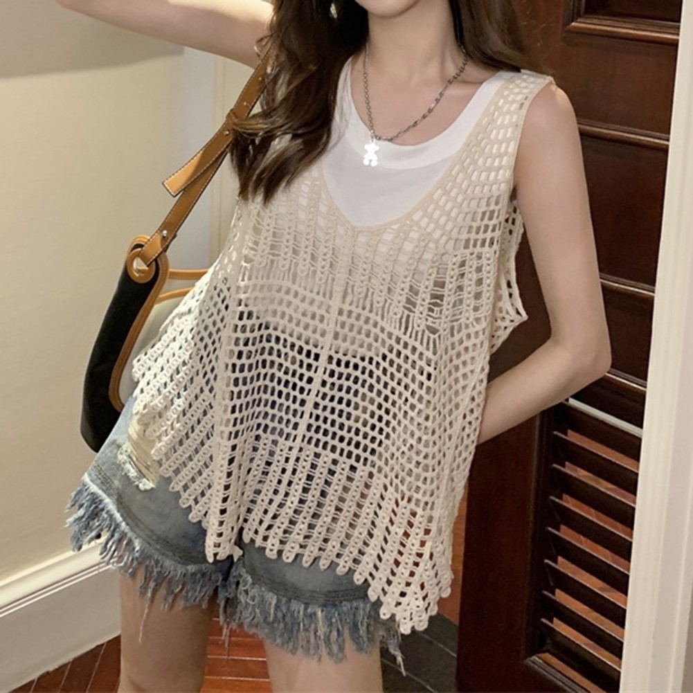 Stylish Summer Knitted Tank Top for Women Sleeveless Hollow Out Design - Picture 24 of 24