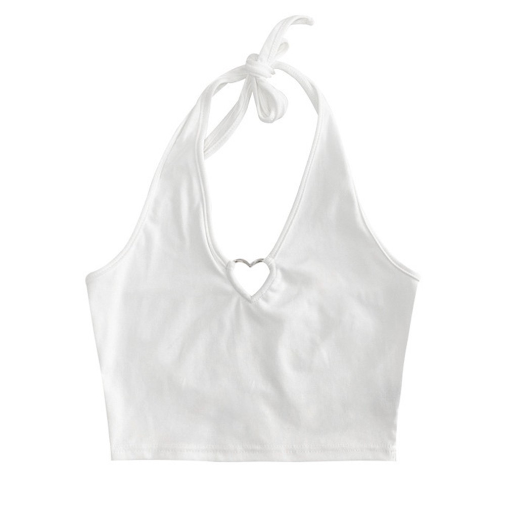 Slim Fit Women Crop Tank Top Halter Neck with Heart Shape Hollow Out Design - Picture 18 of 18
