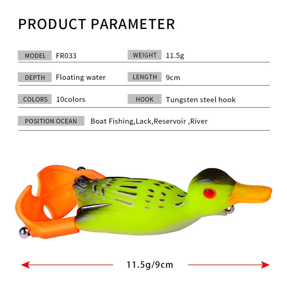 Leurre De Pêche Canard Flottant 9 Cm / 11 G | Avec Lame Vibrante Et Pieds Rotatifs | Pour Bar, Brochet, Carnassiers