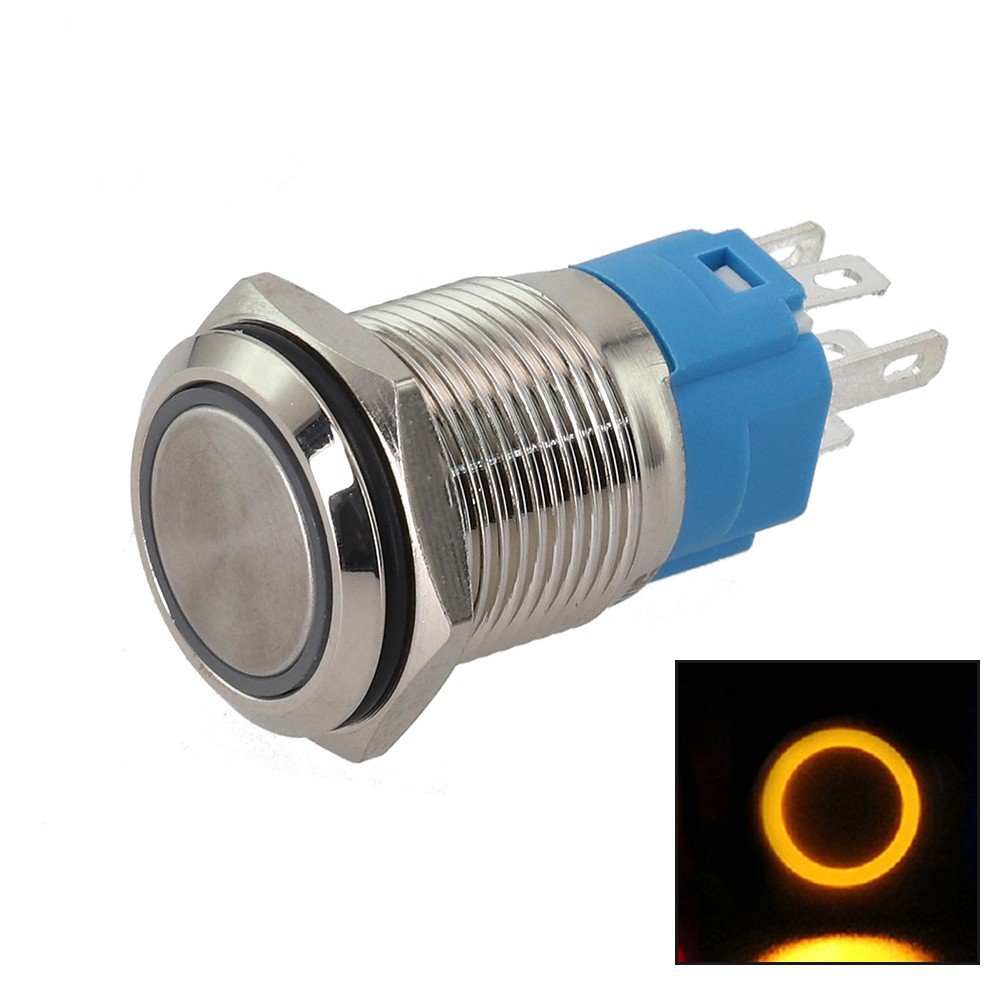 16mm Metal Latching Push Button Switch With LED – IP66/IK09 Vandal-Resistant, 3-6V DC, 4A 1NO 1NC