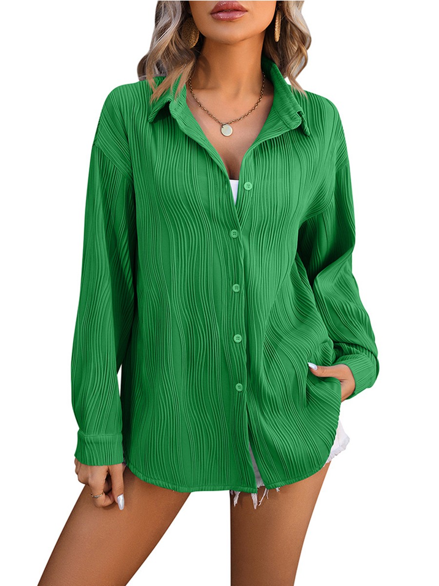 Breathable Wavy Pattern Shirt for Women Casual Long Sleeve Top for Warm Weather - Picture 18 of 72