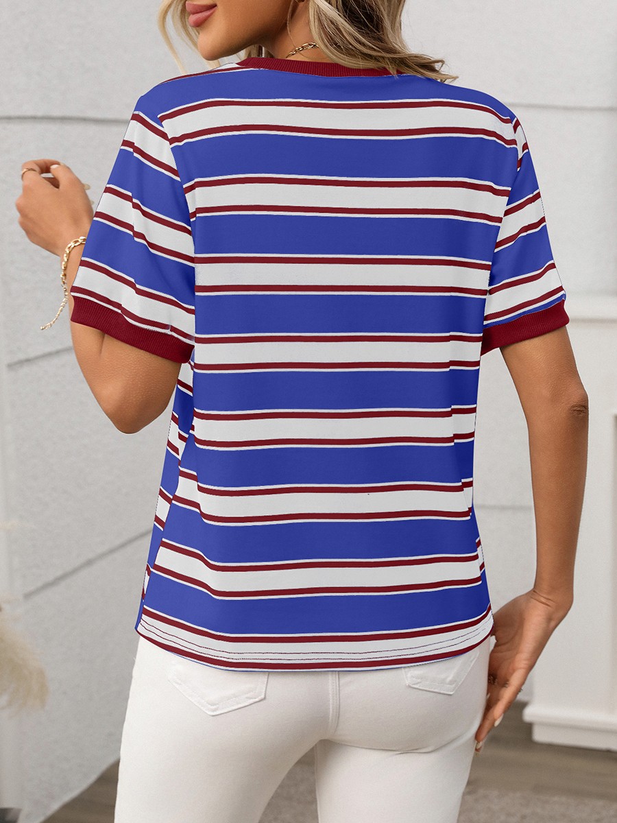 Damen gestreiftes T-Shirt mit kurzen Ärmeln und lockerem Design für den Alltag - Bild 60 von 68