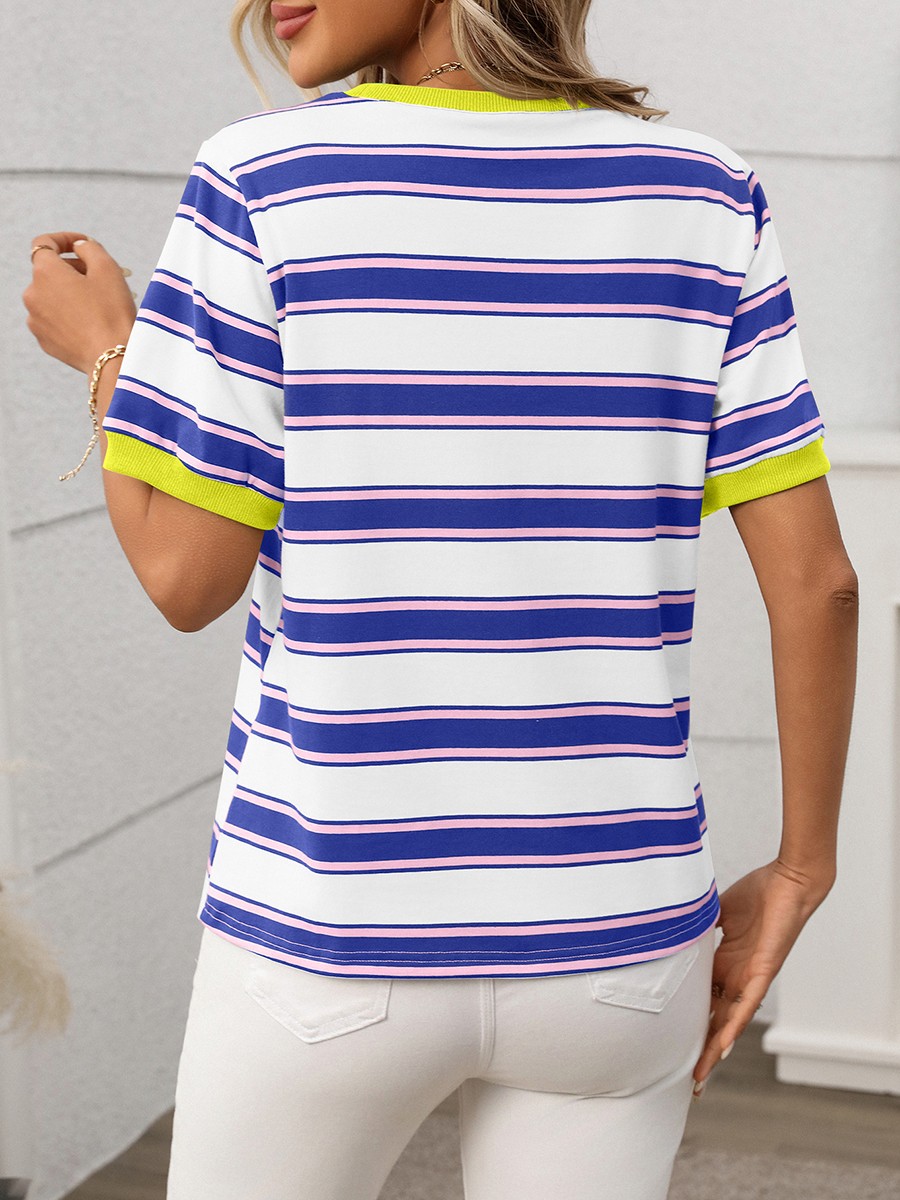 Damen gestreiftes T-Shirt mit kurzen Ärmeln und lockerem Design für den Alltag - Bild 50 von 68