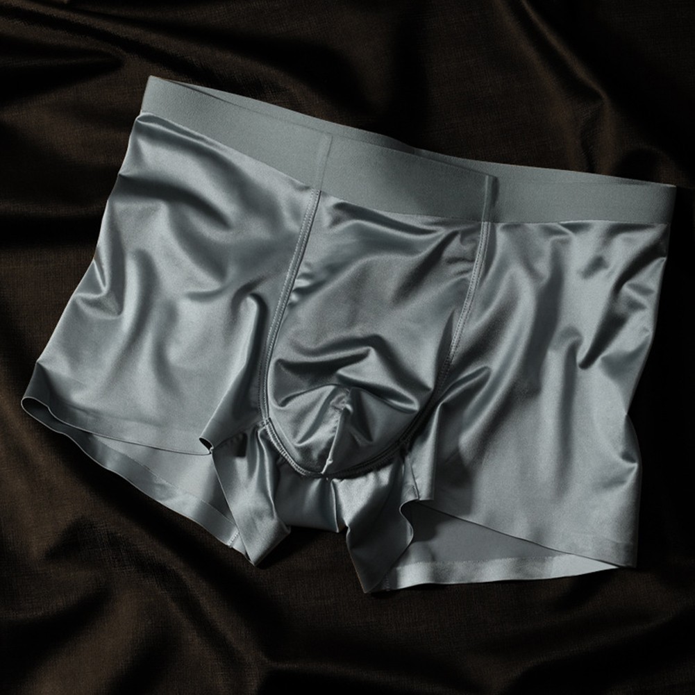 Classic Solid Color Ice Silk Boxer Shorts for Men Seamless Design and Comfort - Picture 13 of 28