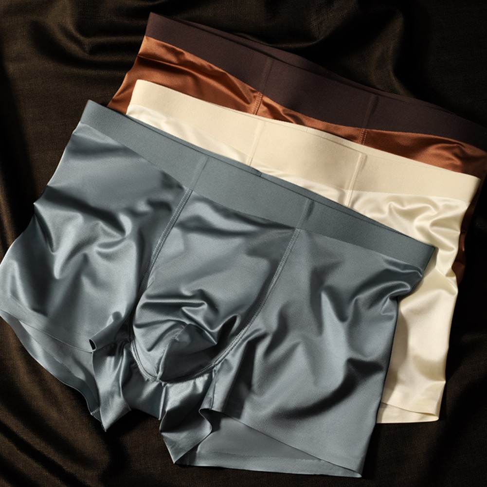 Classic Solid Color Ice Silk Boxer Shorts for Men Seamless Design and Comfort - Picture 15 of 28