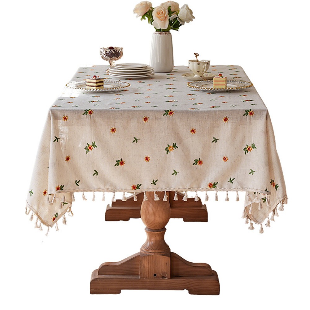 Tablecloth Green leaf Octagonal flower Embroidery for Study & Dining Tables - Picture 15 of 16