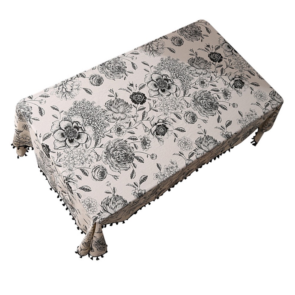 Unique Cotton Linen Tablecloth with Tassels and Floral Print for Dining - Picture 18 of 23