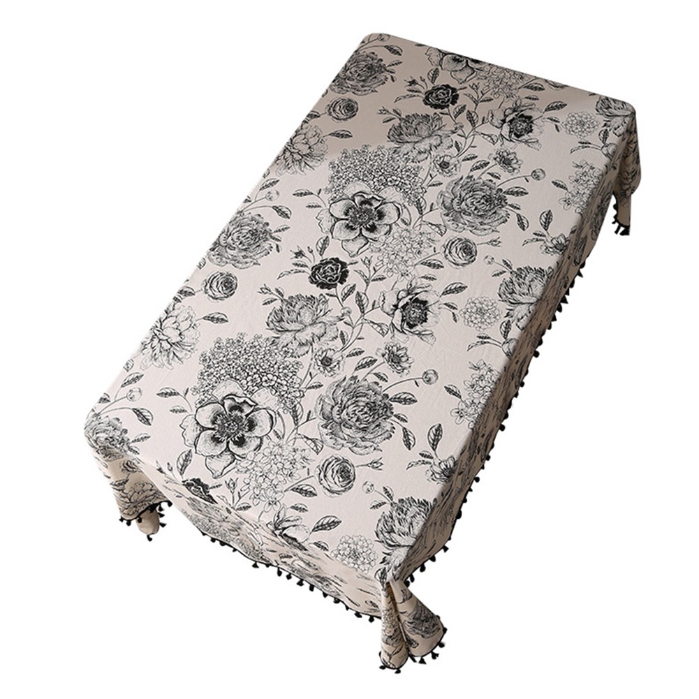 Unique Cotton Linen Tablecloth with Tassels and Floral Print for Dining - Picture 12 of 23