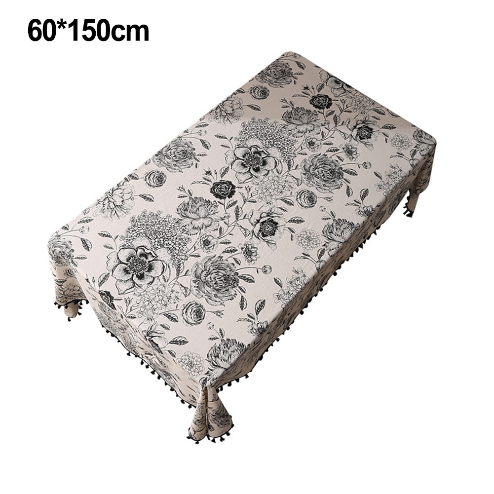 Unique Cotton Linen Tablecloth with Tassels and Floral Print for Dining - Picture 11 of 23