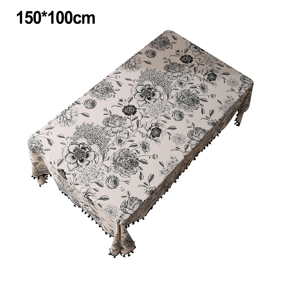 Unique Cotton Linen Tablecloth with Tassels and Floral Print for Dining - Picture 20 of 23