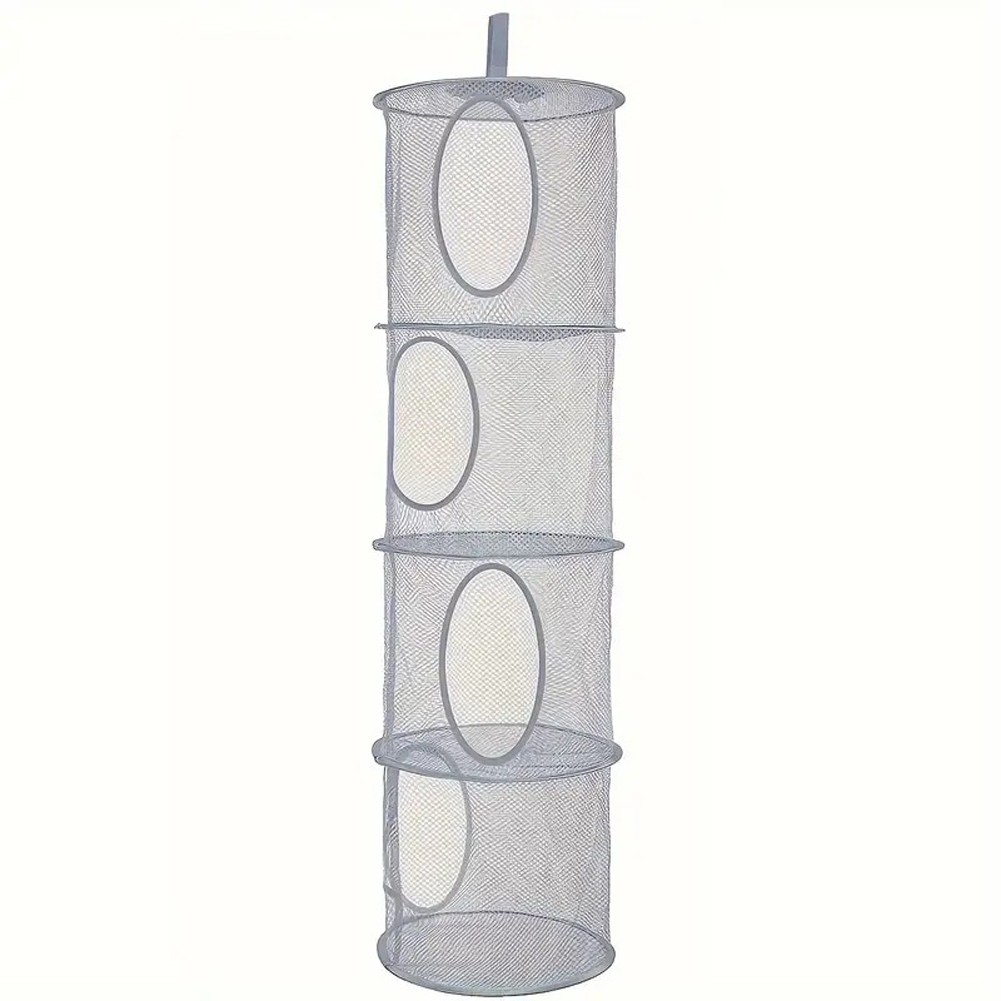 Kids Room Toy Organizer Hanging Mesh Storage Bag 4 Tier Foldable Basket