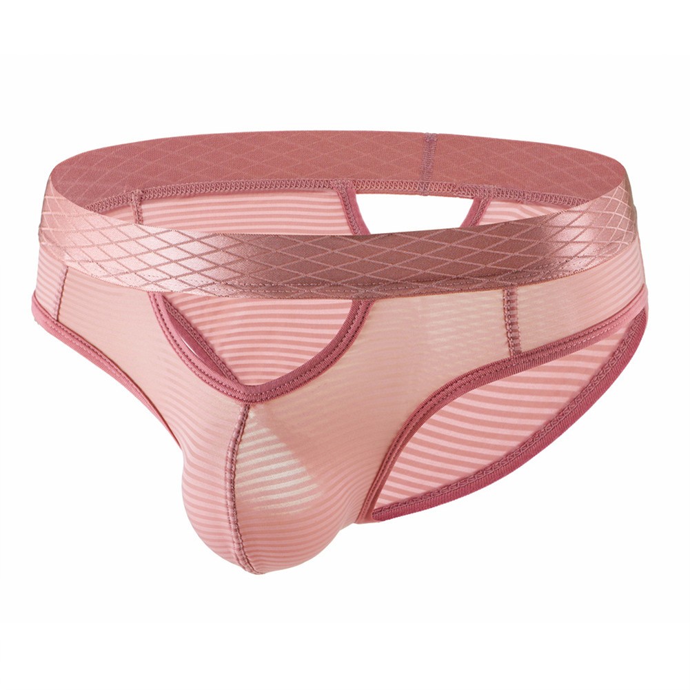 Mens Stripes Breathable Low Waist Underpants Sexy Hollow Out Mesh Briefs - Picture 17 of 18