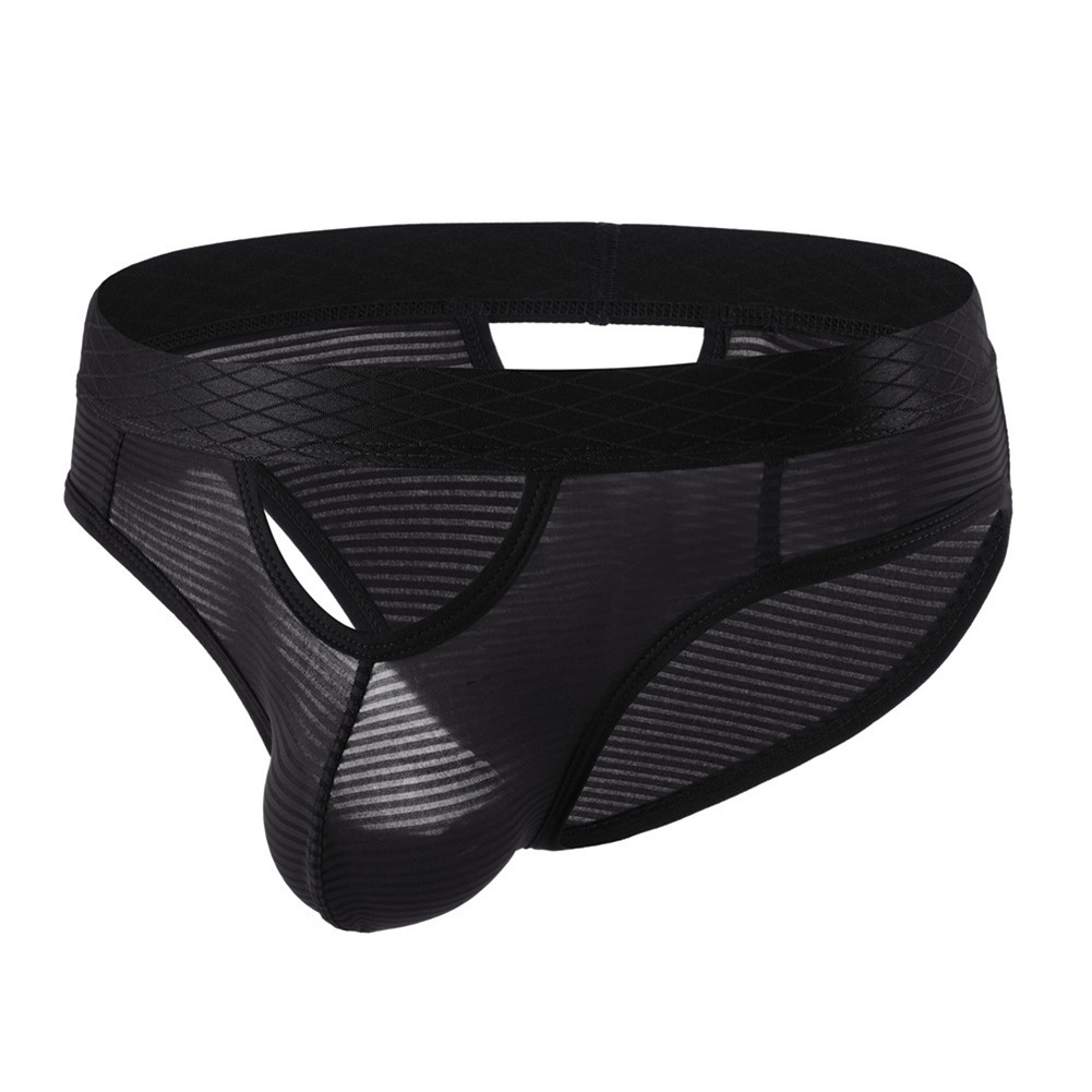 Mens Stripes Breathable Low Waist Underpants Sexy Hollow Out Mesh Briefs - Picture 9 of 18