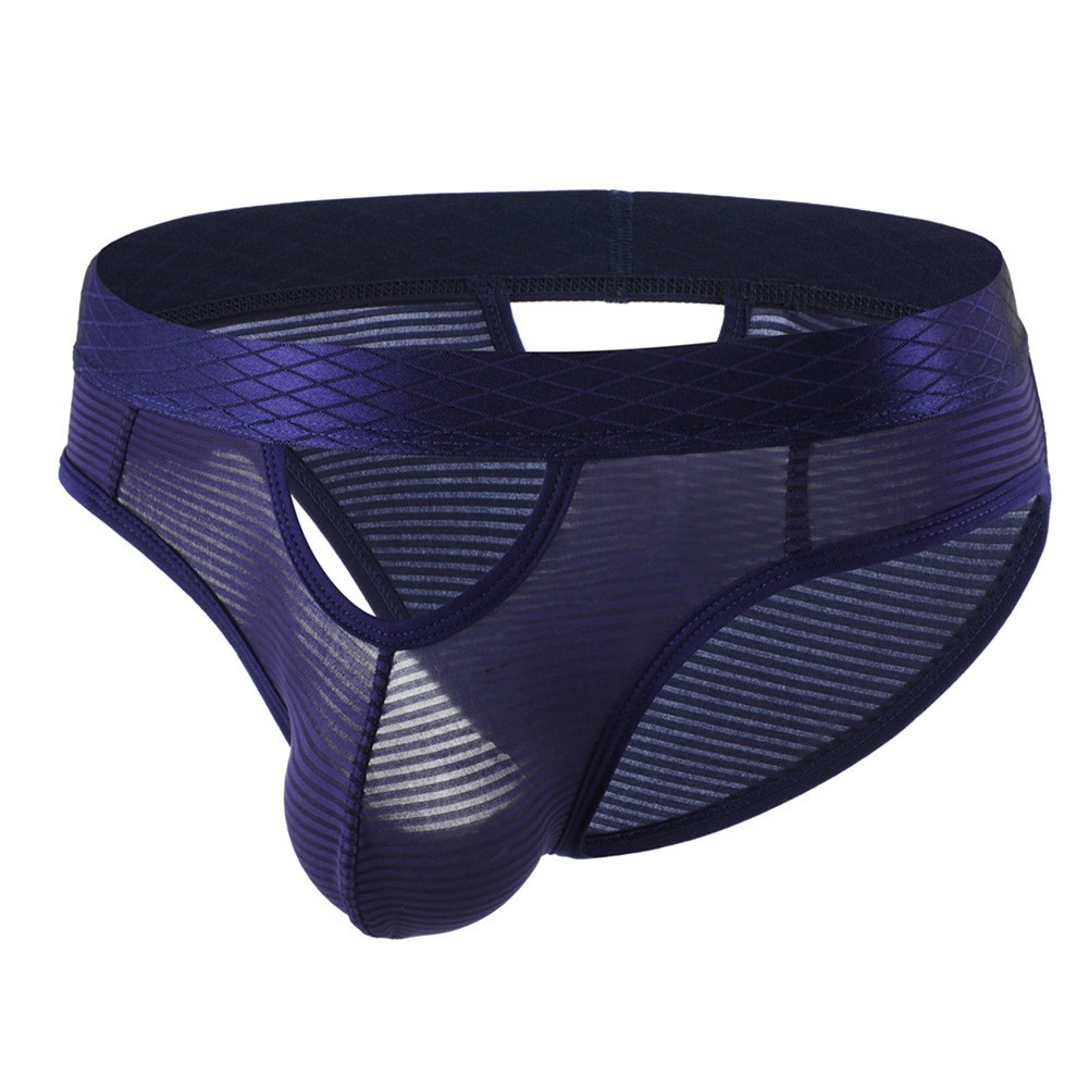 Mens Stripes Breathable Low Waist Underpants Sexy Hollow Out Mesh Briefs - Picture 11 of 18