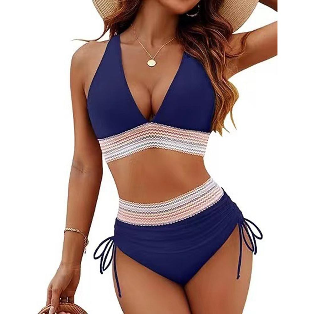 Playful High Waisted Bikini Swimsuit with Color Block Pattern for Women - Picture 9 of 9