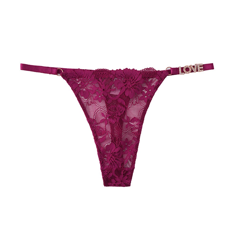 New Sexy Womens Briefs with Lace Patchwork and Rhinestones Thin Straps - Picture 9 of 10