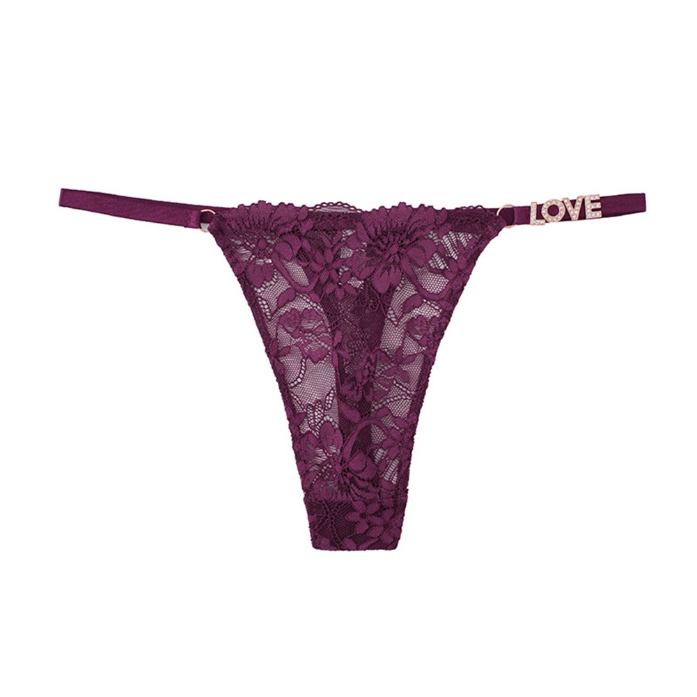 New Sexy Womens Briefs with Lace Patchwork and Rhinestones Thin Straps - Picture 10 of 10