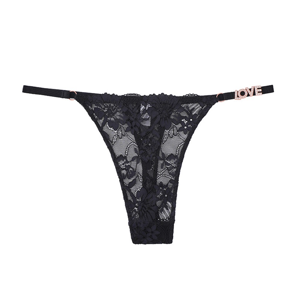 New Sexy Womens Briefs with Lace Patchwork and Rhinestones Thin Straps - Picture 7 of 10