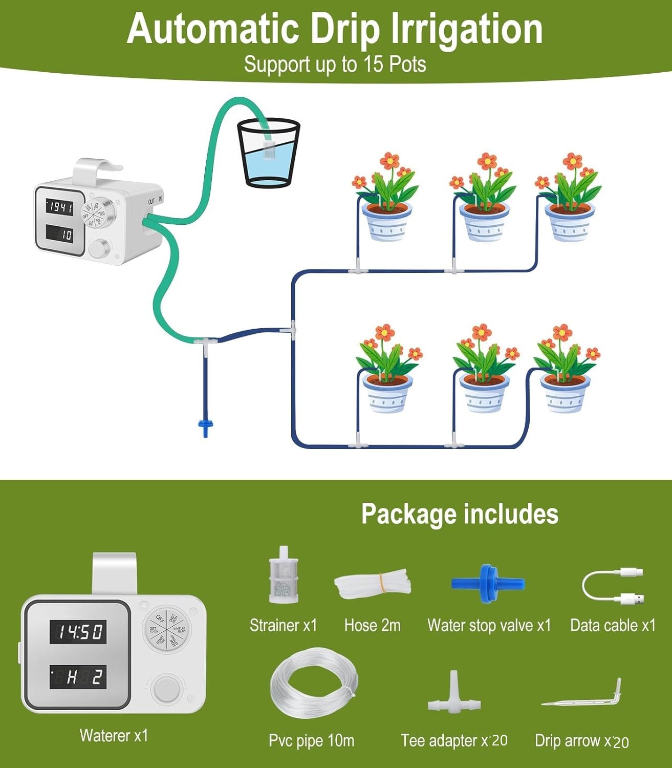 Riego automático de plantas líneas de goteo ajustables tecnología antisifón - Imagen 19 de 21