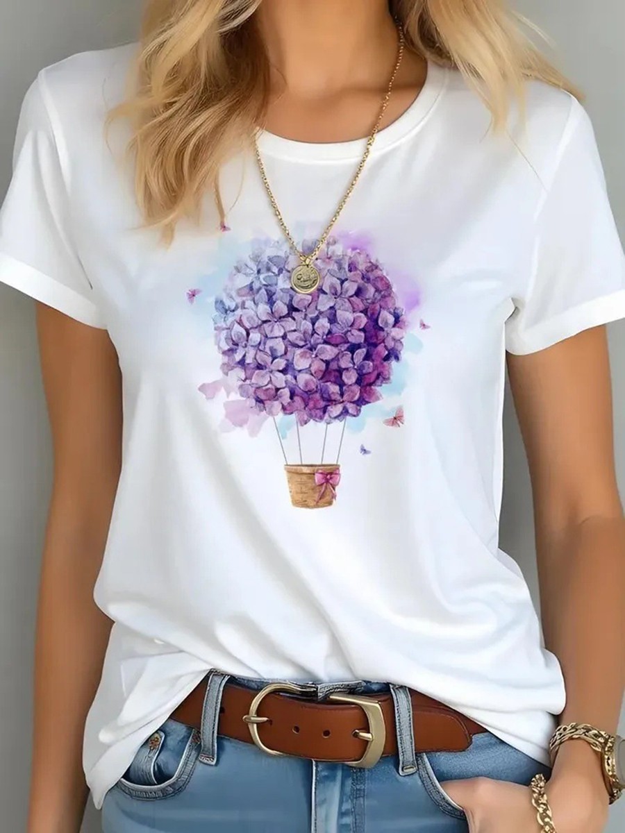 Retro Floral Pattern Women T Shirt Stylish and Casual for Warm Weather - Picture 11 of 17