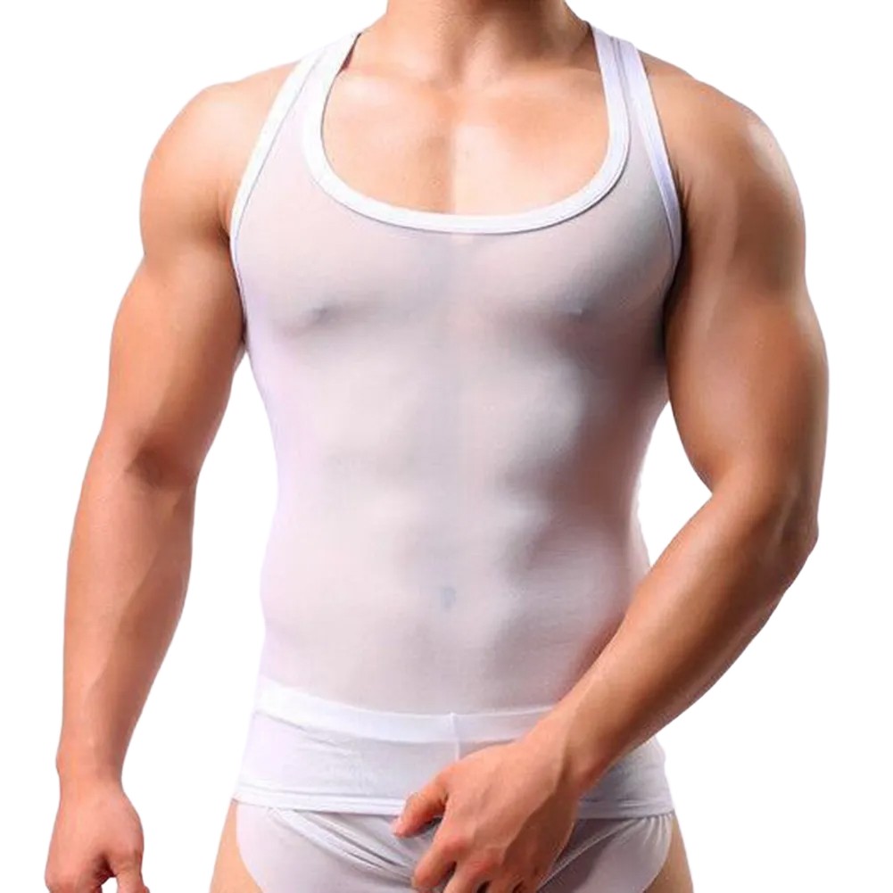 Men's Sleeveless Vests Fishnet Tank Tops Stylish Sheer Breathable Wear - Picture 12 of 18