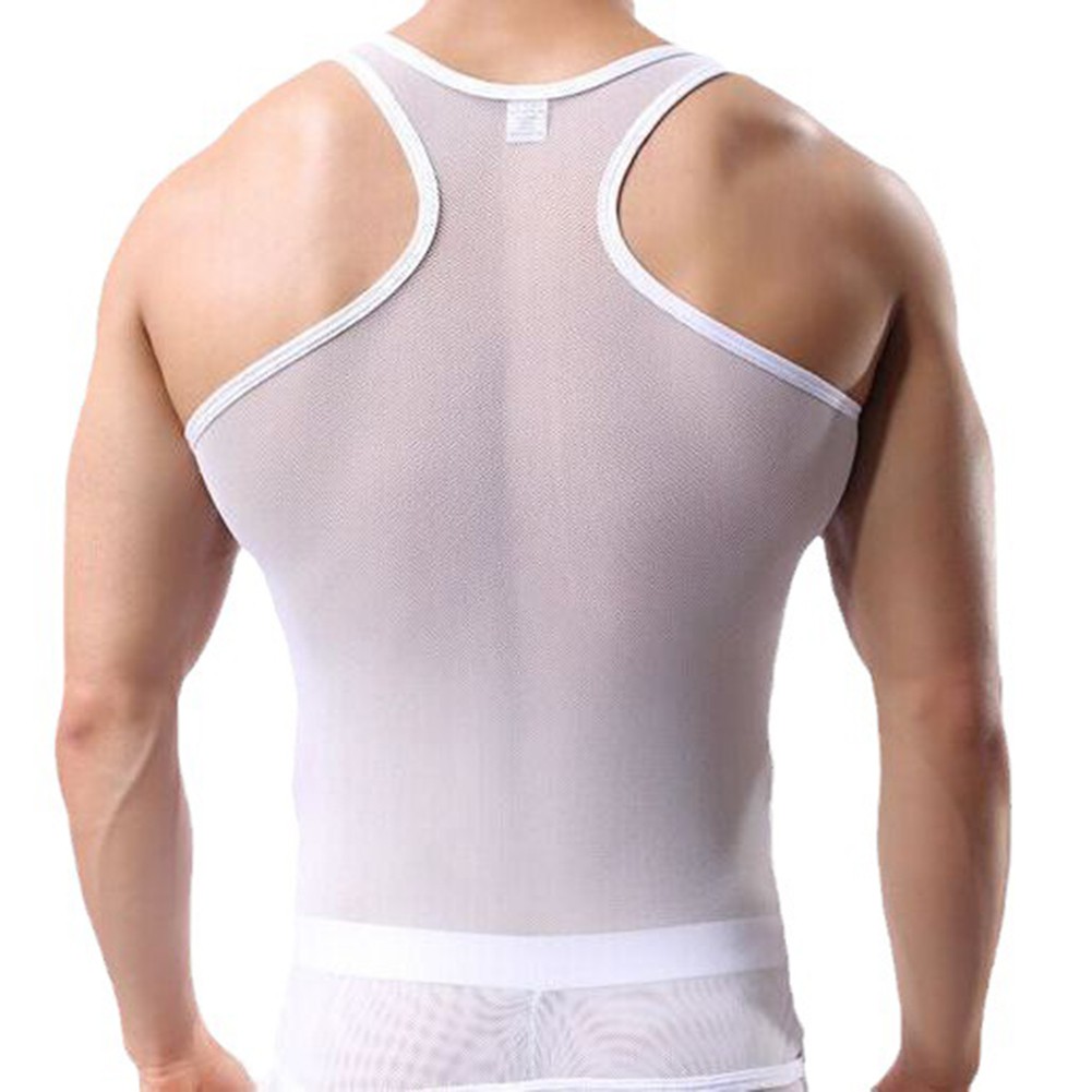 Men's Sleeveless Vests Fishnet Tank Tops Stylish Sheer Breathable Wear - Picture 14 of 18