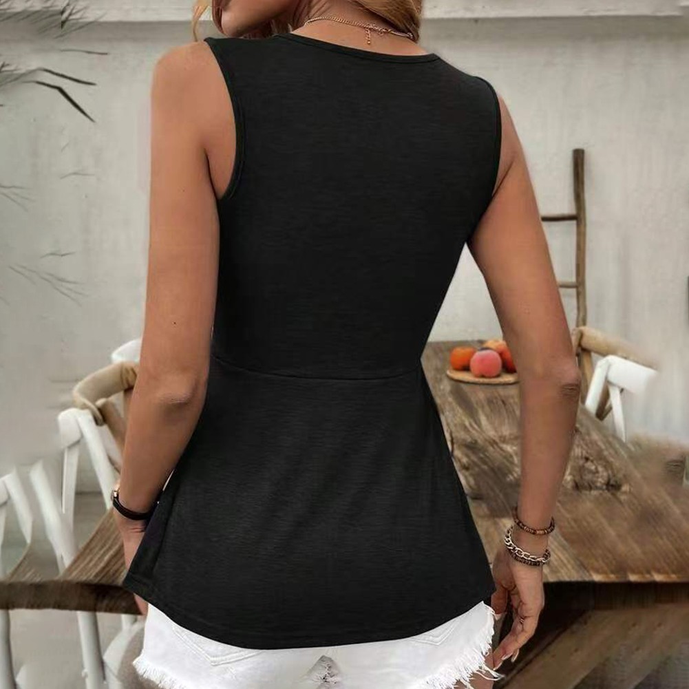 Comfortable Womens Sleeveless Top with Ruched V Neck and A Line Design - Picture 30 of 59