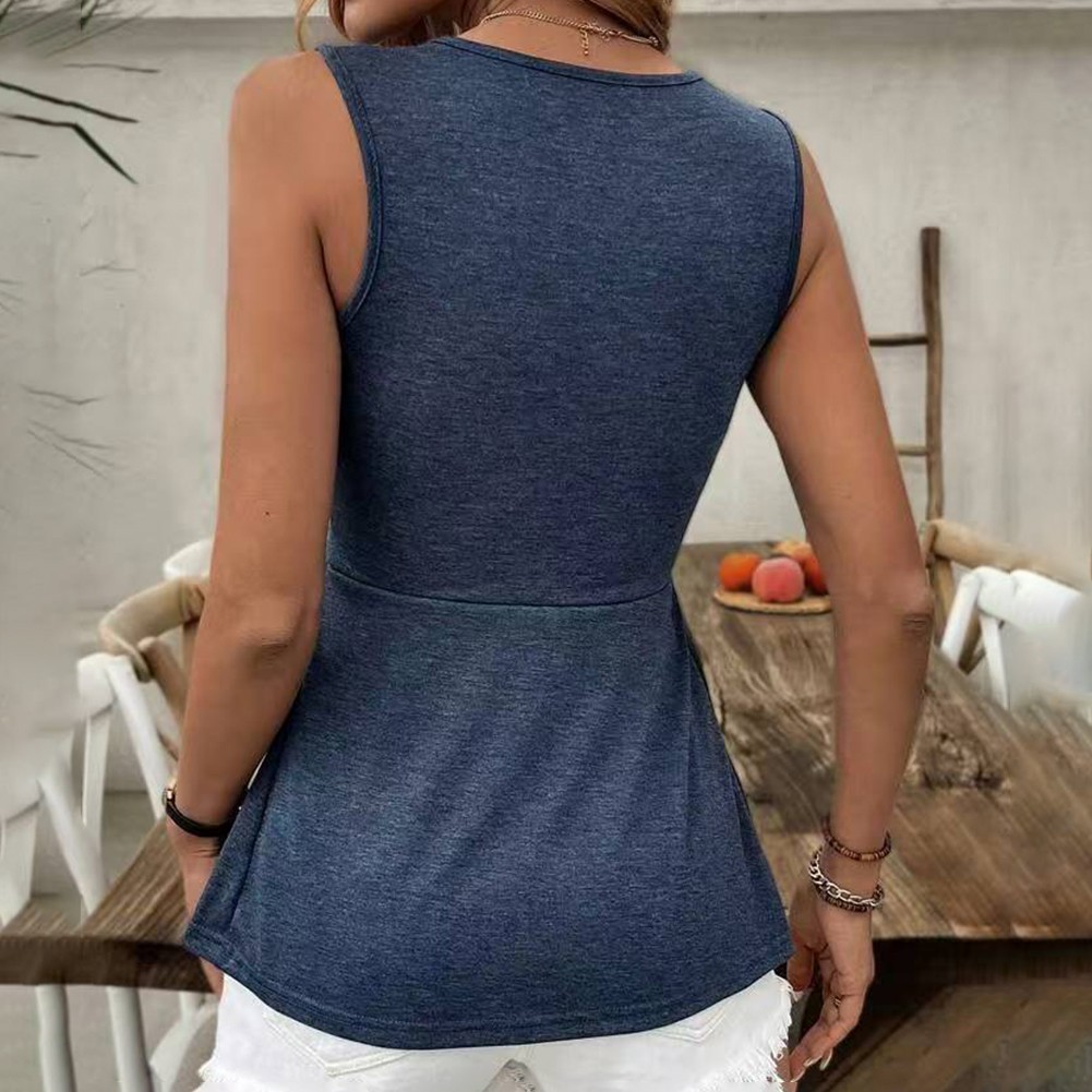 Comfortable Womens Sleeveless Top with Ruched V Neck and A Line Design - Picture 54 of 59