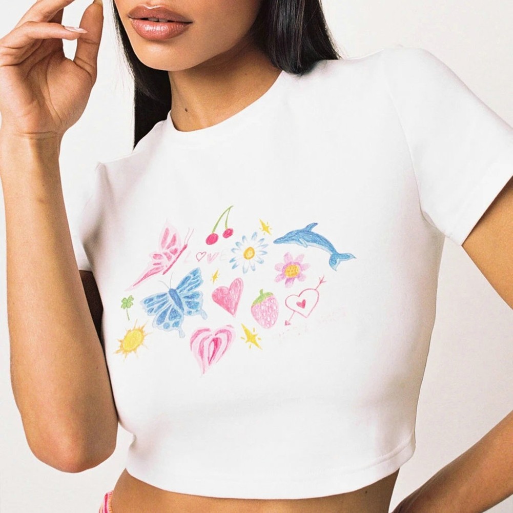 Casual Women's T Shirt White Polyester Short Sleeve Tight Fit for Everyday Use - Picture 43 of 84