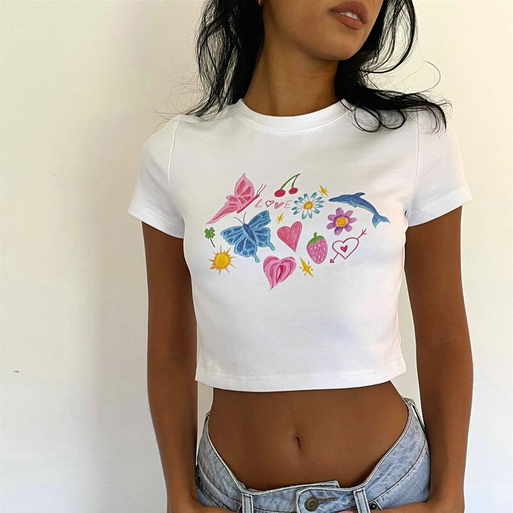 Casual Women's T Shirt White Polyester Short Sleeve Tight Fit for Everyday Use - Picture 36 of 84