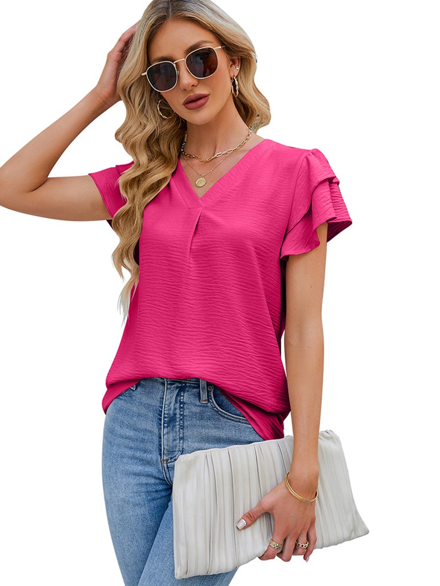 Lightweight Women's Chiffon Top with V Neck and Flutter Sleeves for Vacation - Picture 19 of 72