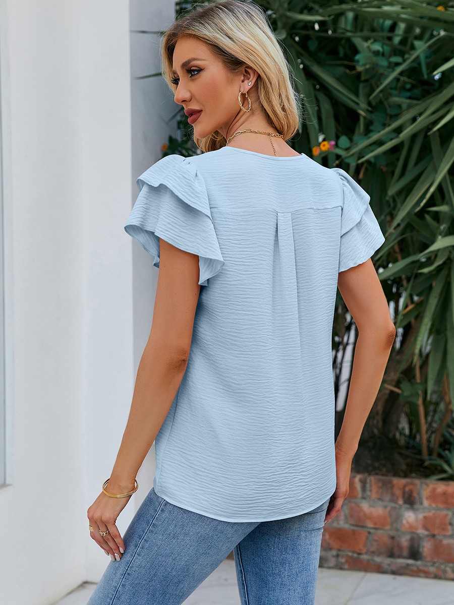 Women Casual V Neck Chiffon Blouse with Flutter Sleeves Perfect for Vacation - Picture 32 of 84