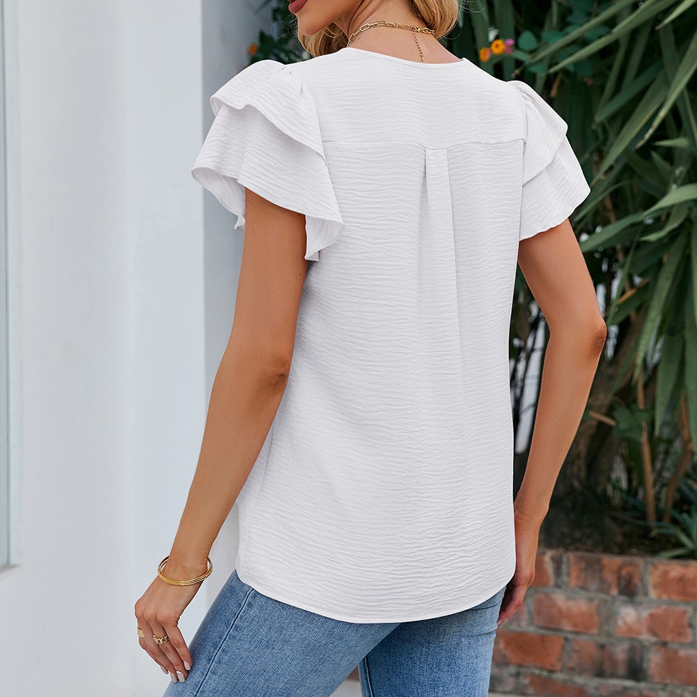 Women Casual V Neck Chiffon Blouse with Flutter Sleeves Perfect for Vacation - Picture 60 of 84