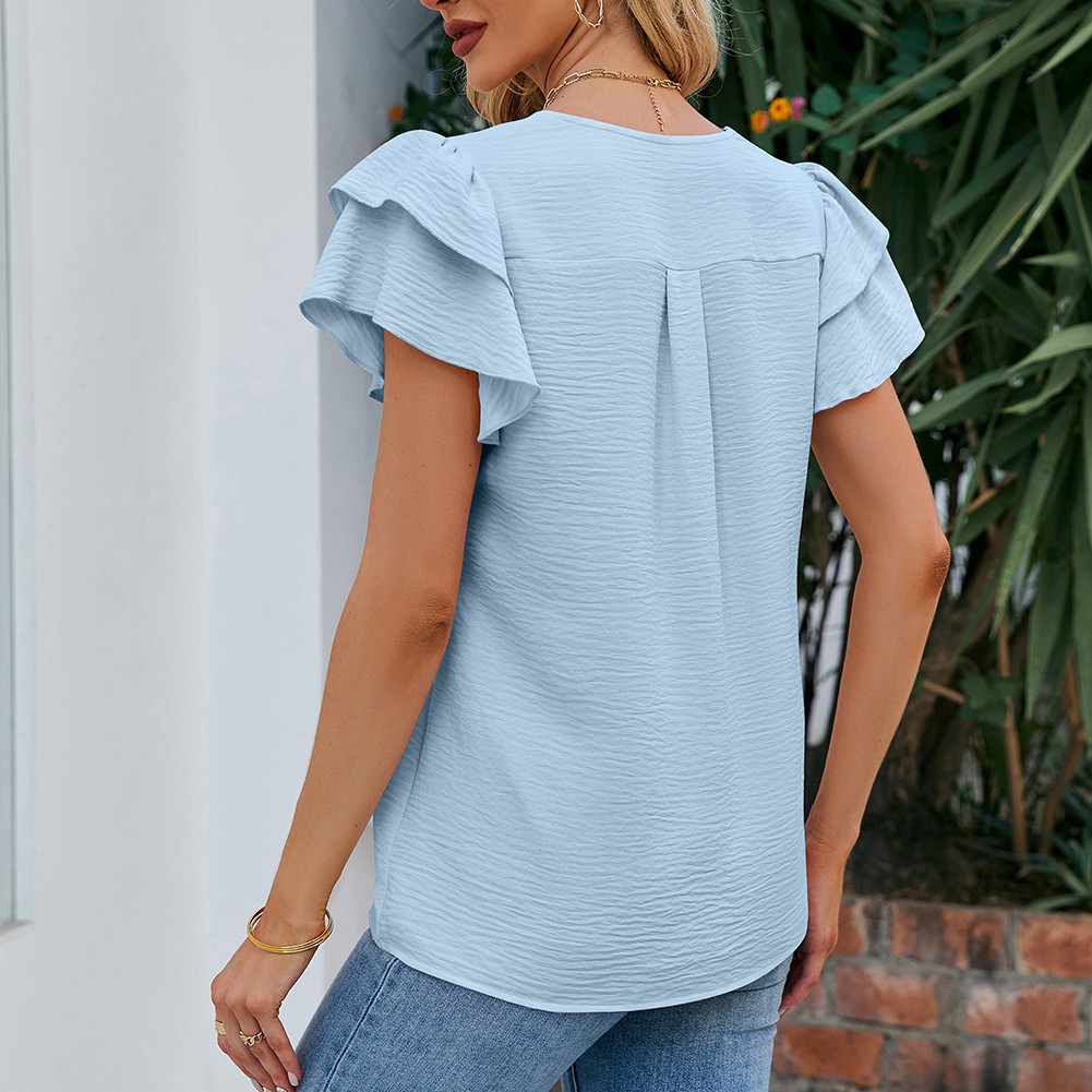 Women Casual V Neck Chiffon Blouse with Flutter Sleeves Perfect for Vacation - Picture 36 of 84