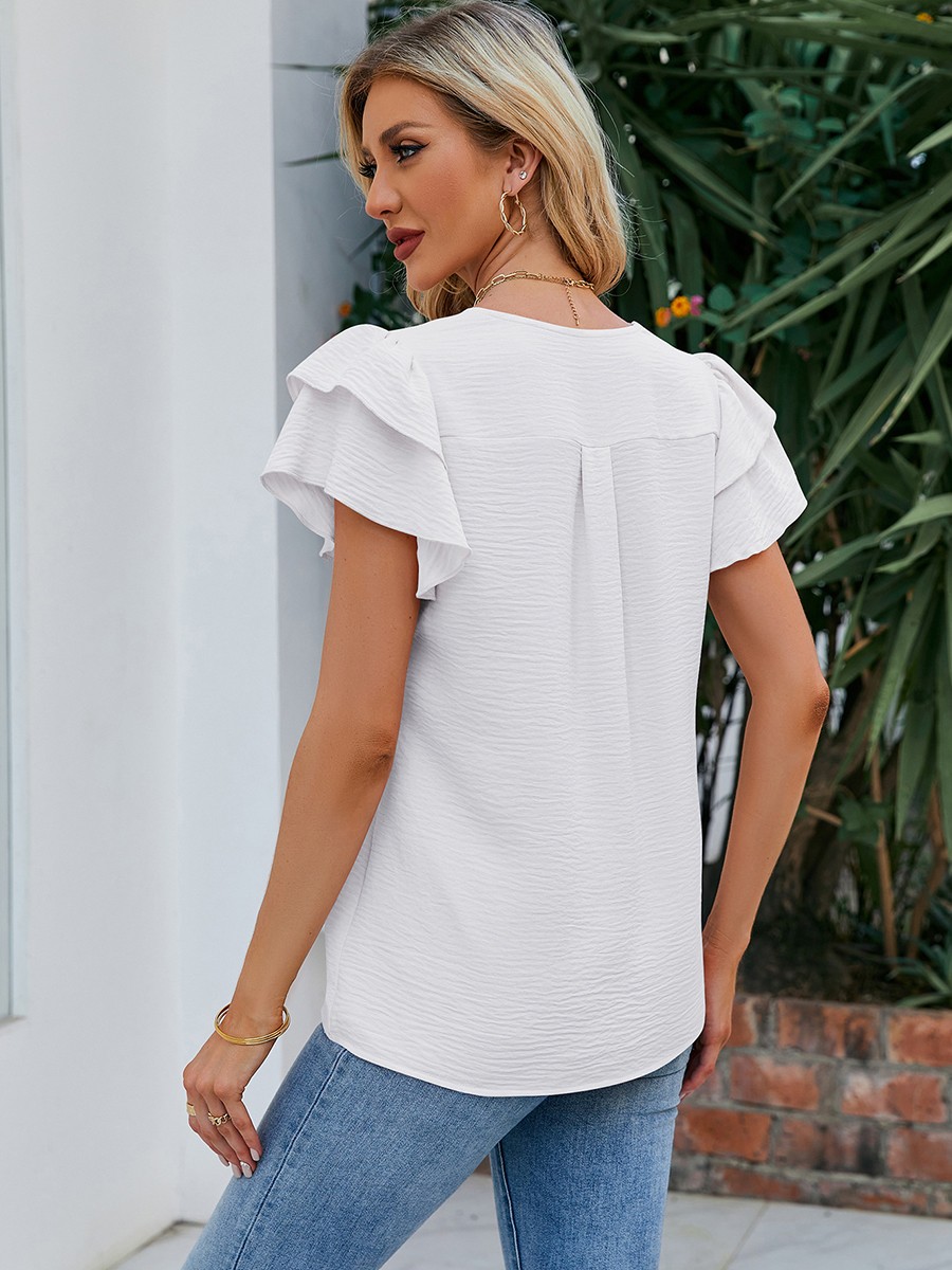 Women Casual V Neck Chiffon Blouse with Flutter Sleeves Perfect for Vacation - Picture 51 of 84
