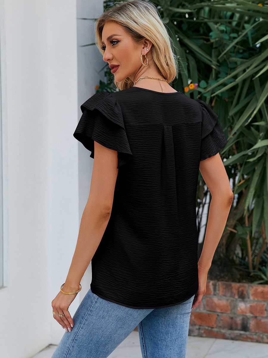 Women Casual V Neck Chiffon Blouse with Flutter Sleeves Perfect for Vacation - Picture 64 of 84