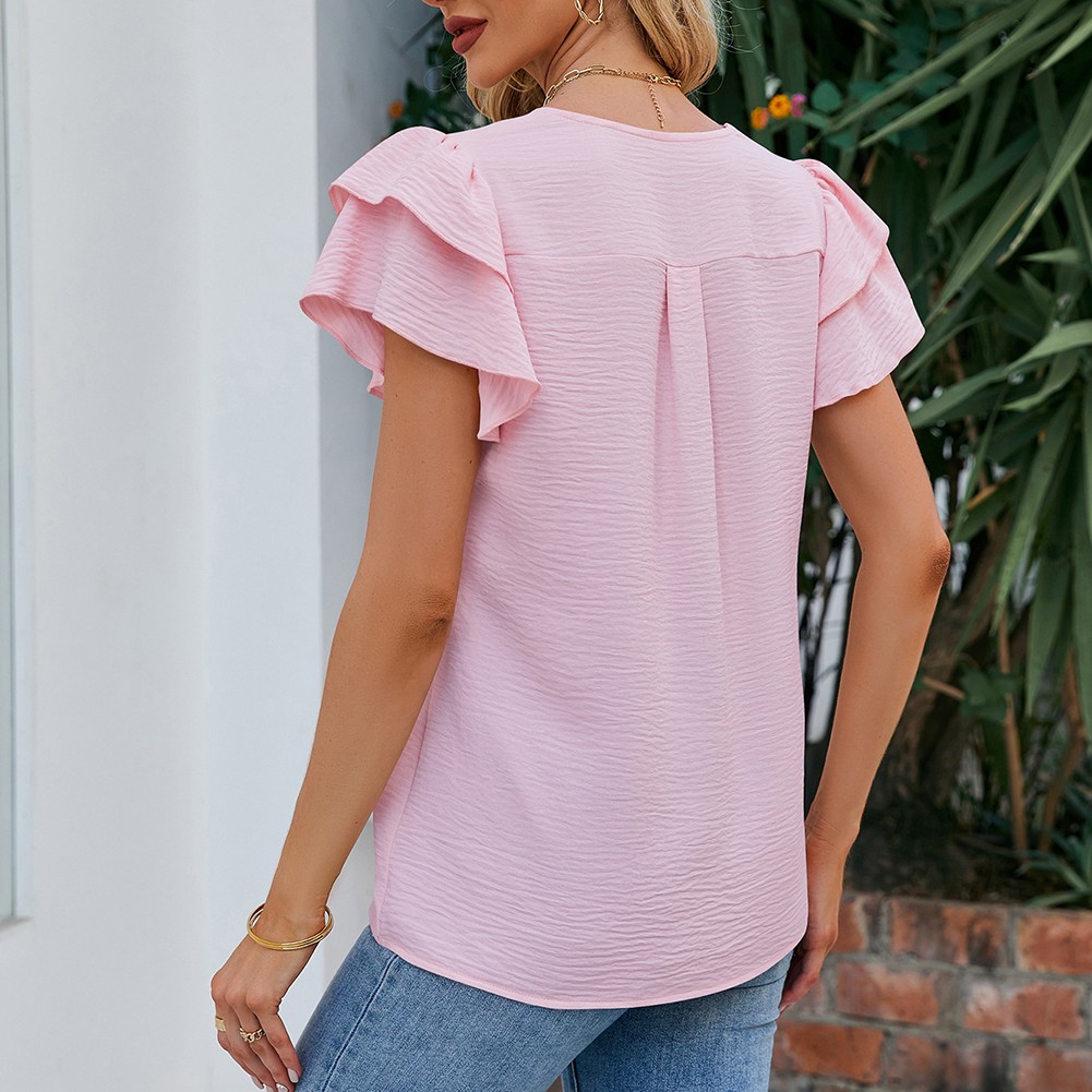 Women Casual V Neck Chiffon Blouse with Flutter Sleeves Perfect for Vacation - Picture 48 of 84
