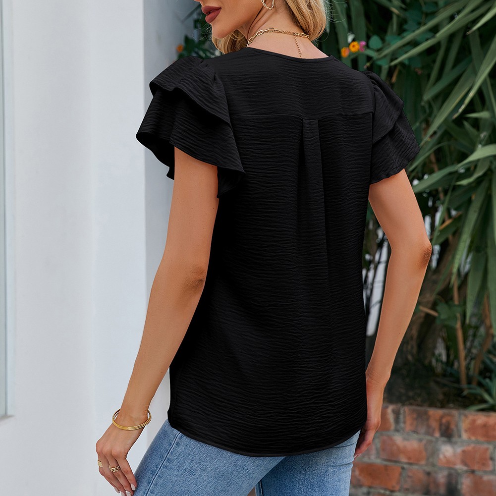 Women Casual V Neck Chiffon Blouse with Flutter Sleeves Perfect for Vacation - Picture 71 of 84