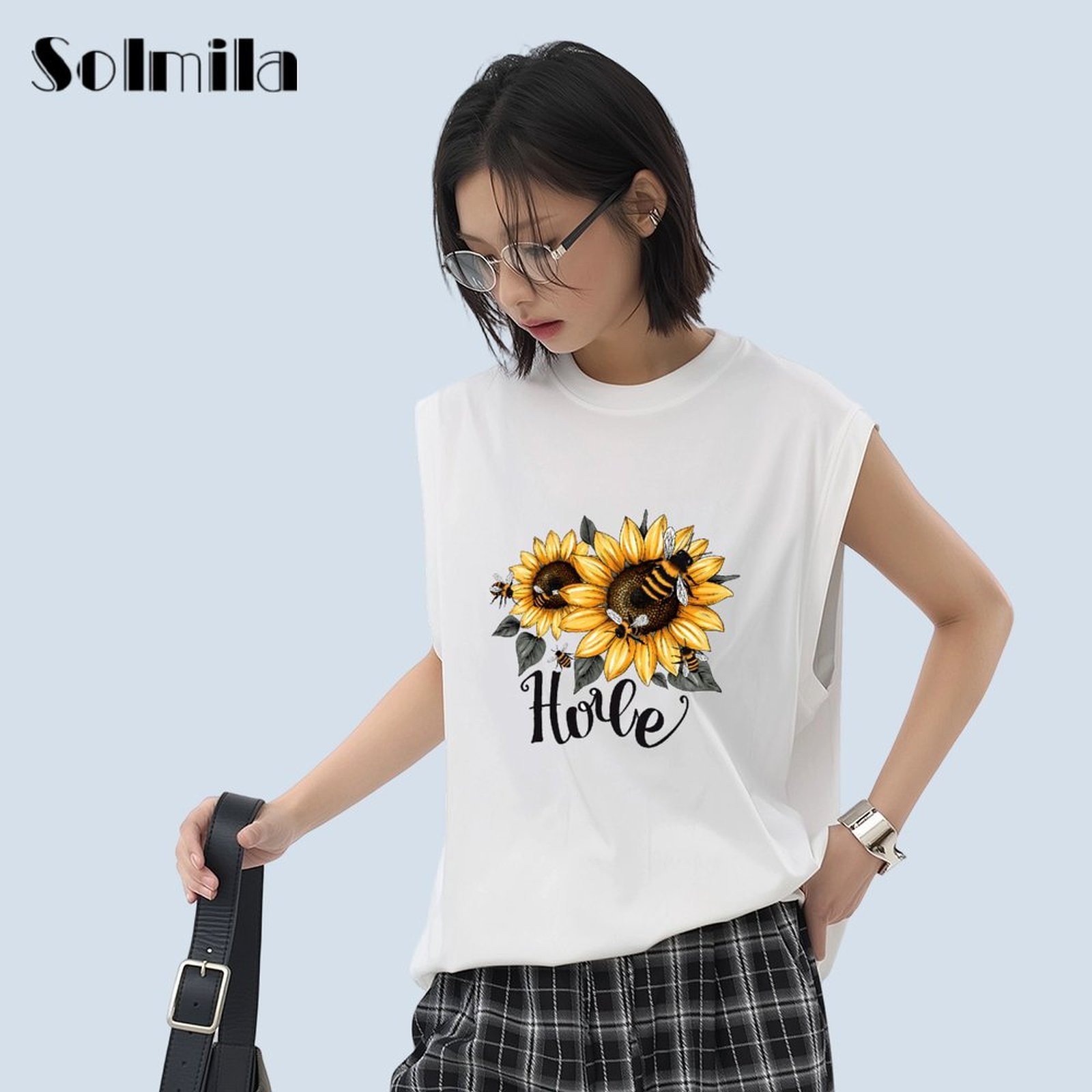 Loose Fit Tee Sleeveless T Shirt Daily Casual Lightweight Fabric Regular Length - Picture 9 of 14