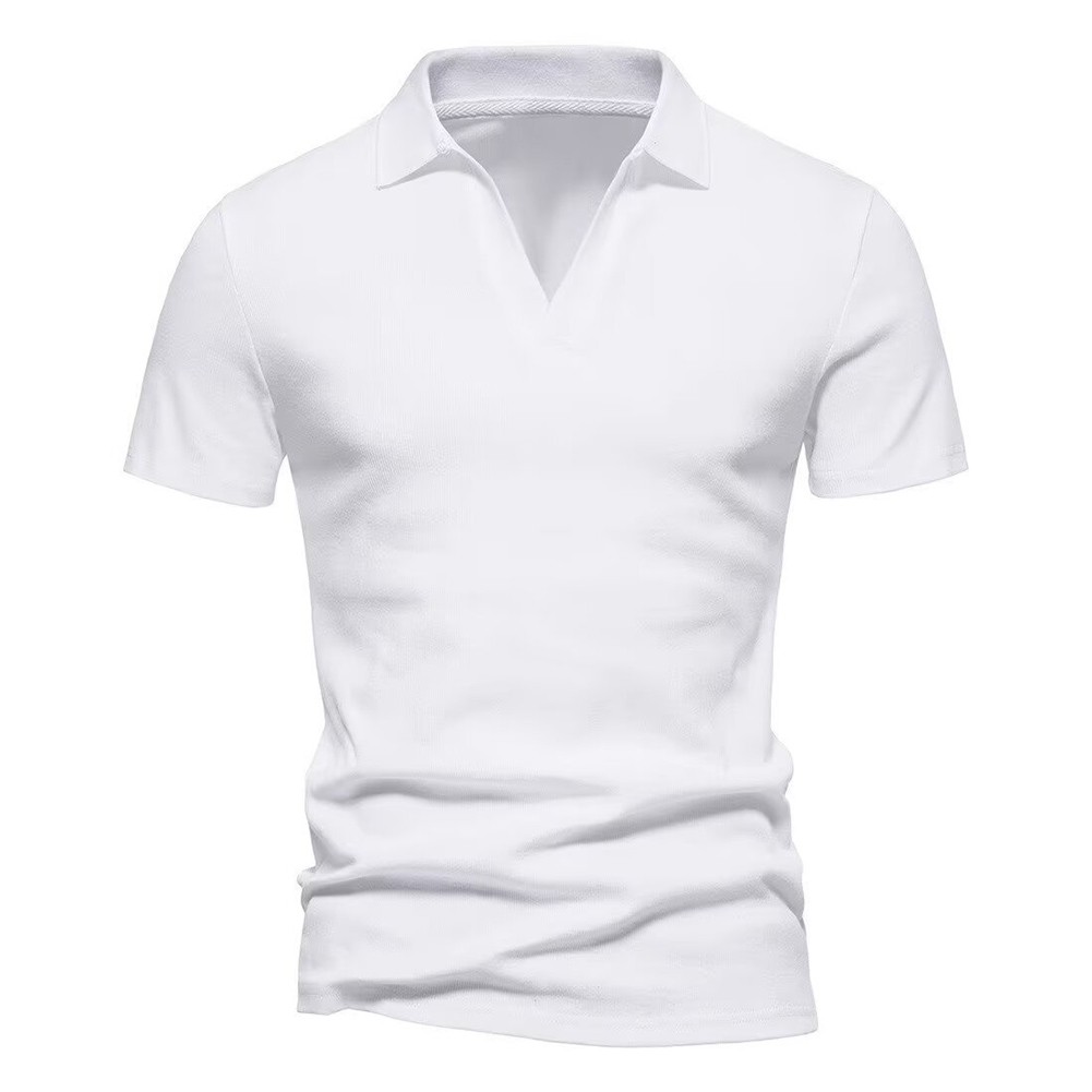 V Neck Casual T Shirt for Men Short Sleeve with Elastic and Breathable Fabric - Picture 9 of 17
