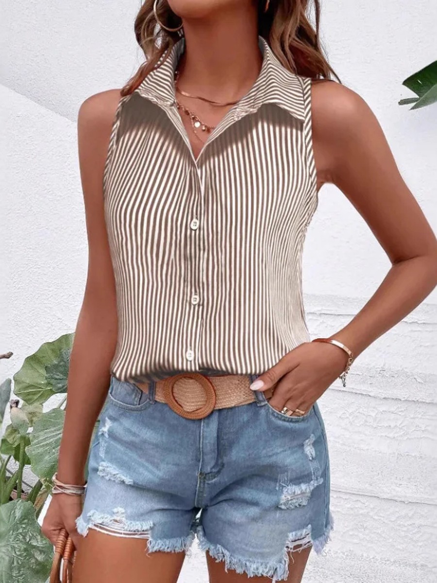 Casual Top Button-Up Design Elegant Look Medium Stretch Polyester Fabric - Picture 19 of 44