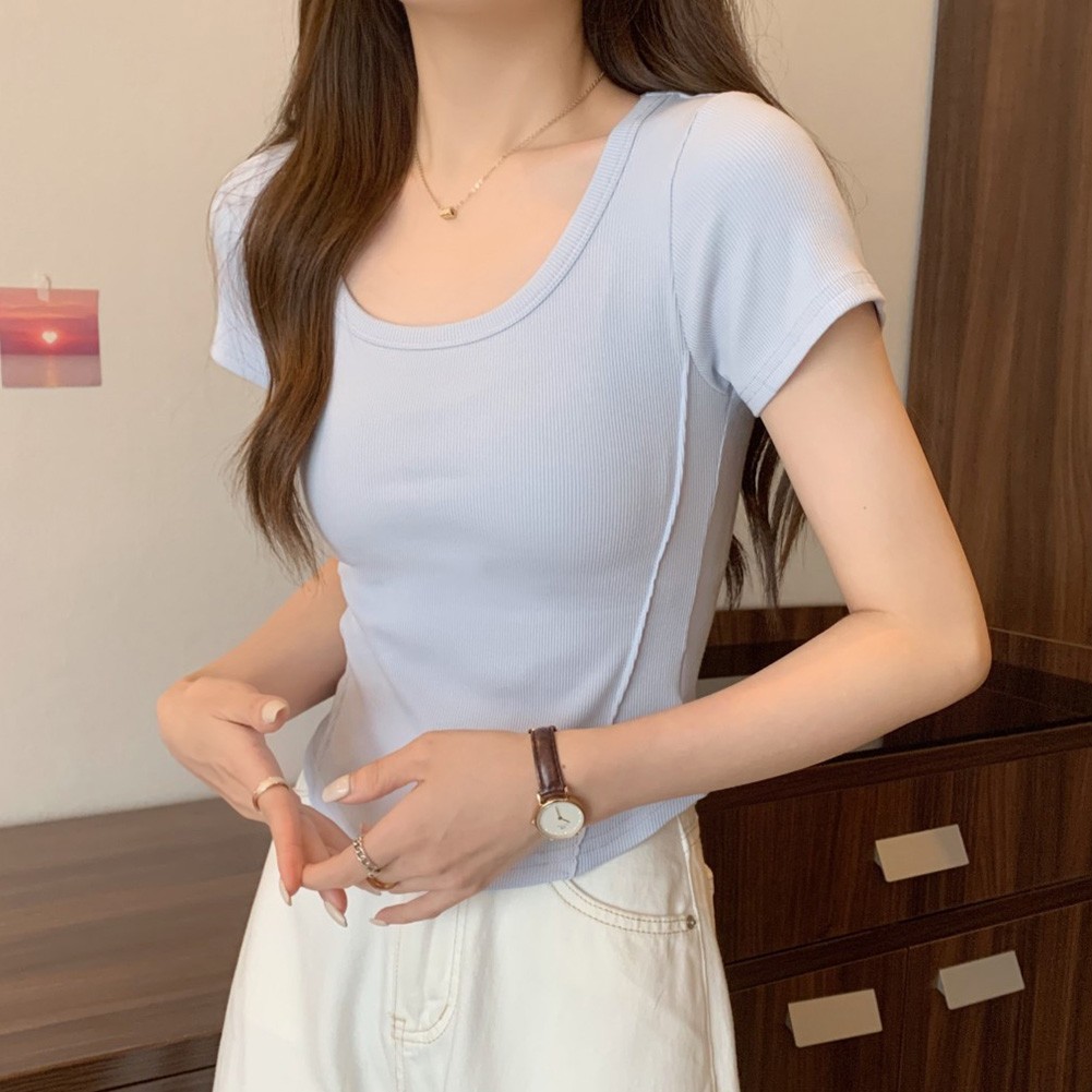 U Neck Slim T Shirt for Women Perfect Short Sleeve Top for Summer Days - Picture 20 of 48