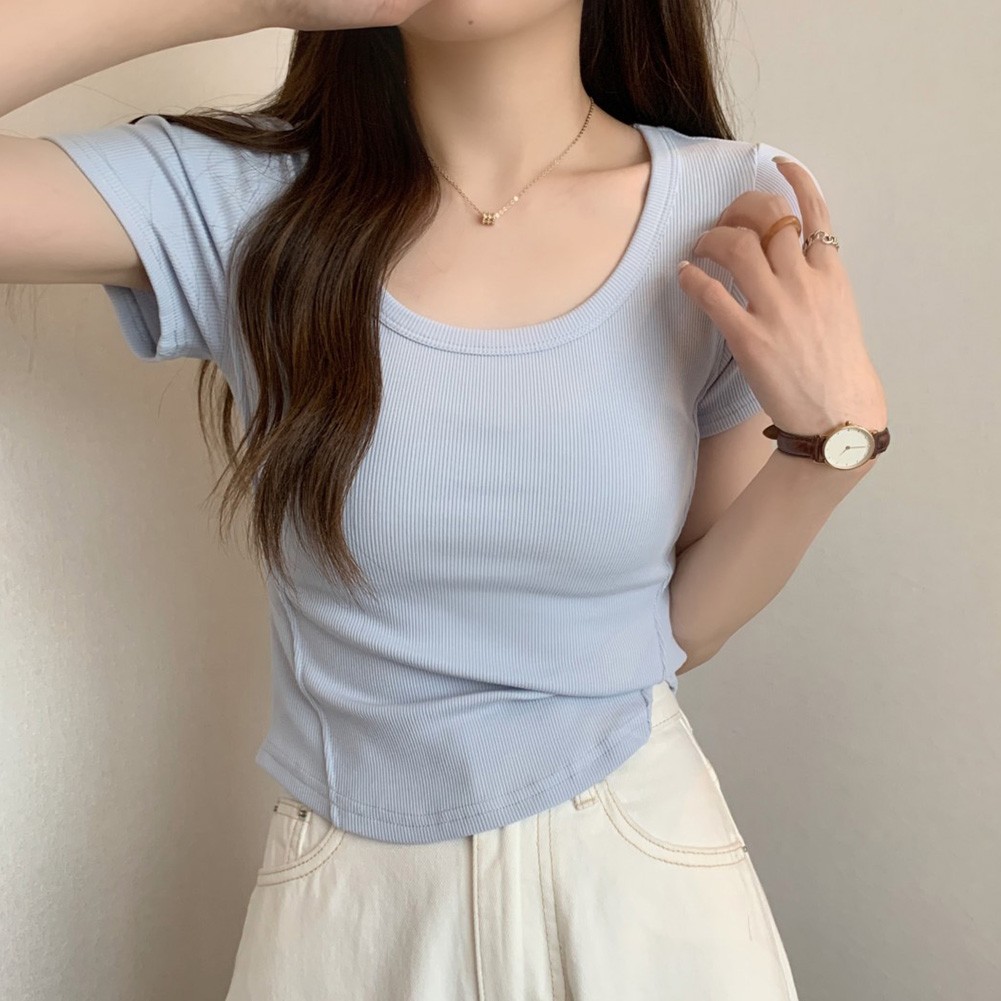U Neck Slim T Shirt for Women Perfect Short Sleeve Top for Summer Days - Picture 16 of 48