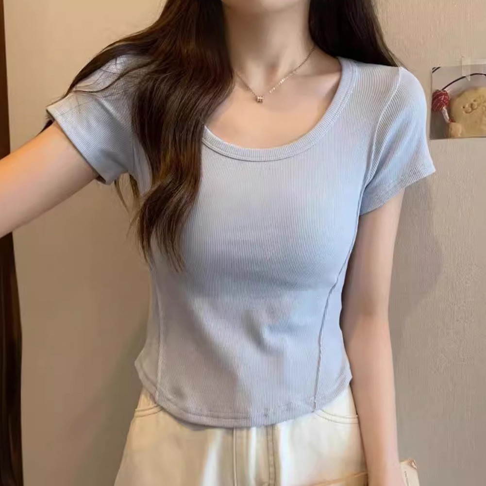 U Neck Slim T Shirt for Women Perfect Short Sleeve Top for Summer Days - Picture 15 of 48