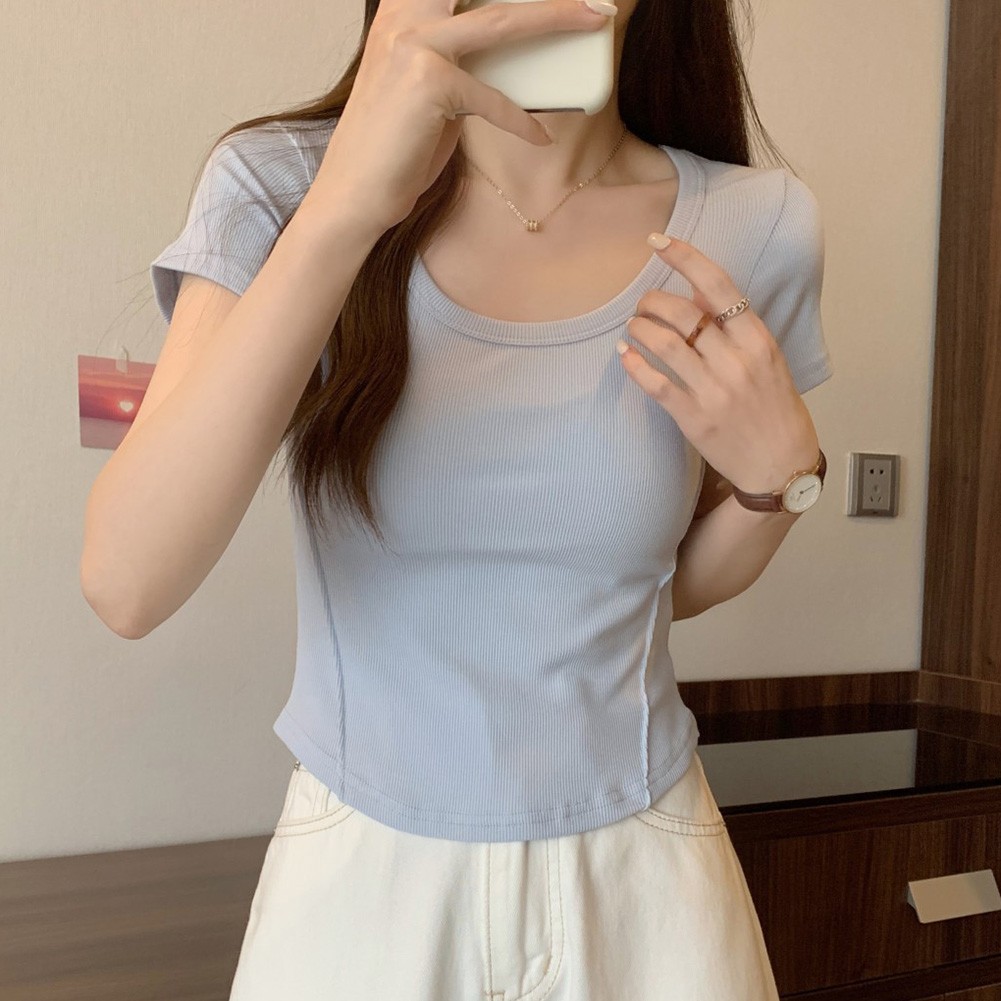 U Neck Slim T Shirt for Women Perfect Short Sleeve Top for Summer Days - Picture 18 of 48