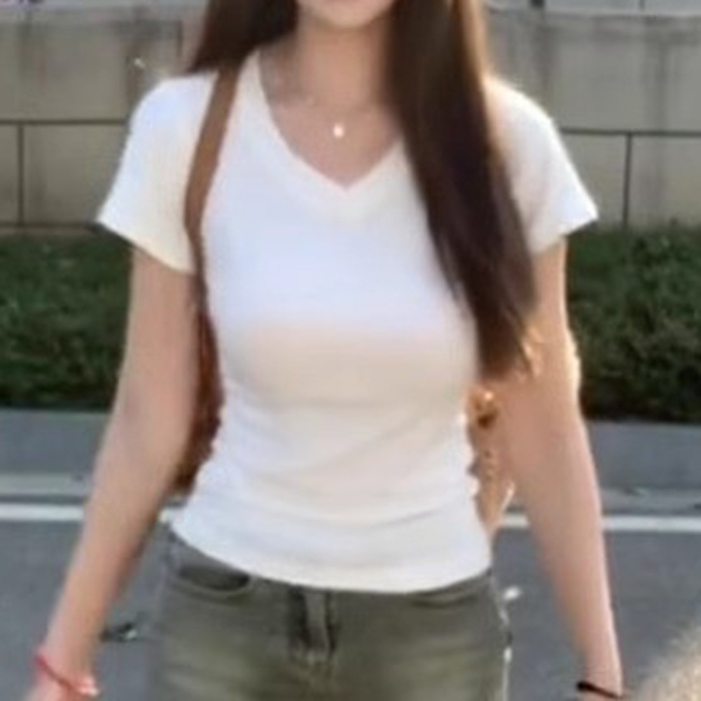 Stylish Women Summer Short Sleeve T Shirt with V Neck for Everyday Fashion - Picture 13 of 27