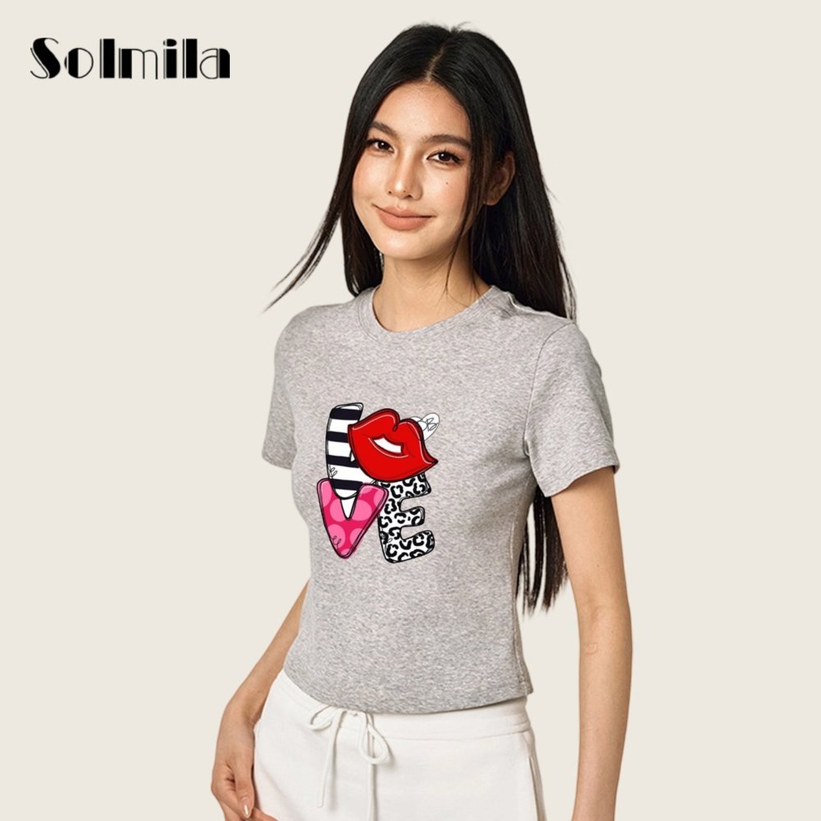 Sommer Rundhals Tee Casual Style T-Shirt bequeme kurze Oberteile für den Alltag - Bild 10 von 14